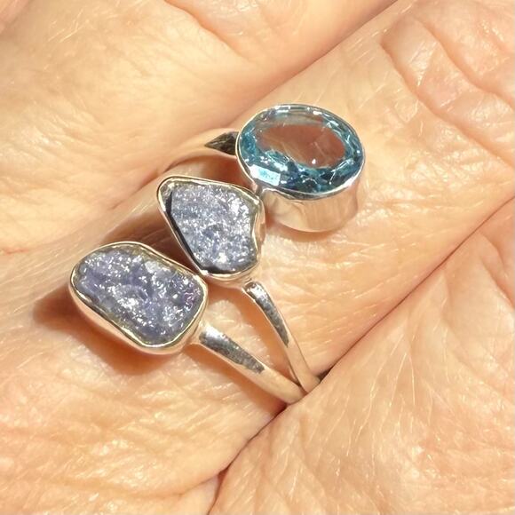Natural Raw Tanzanite Blue Topaz Ring 925 Sterling Silver Size 8 - Picture 6 of 6